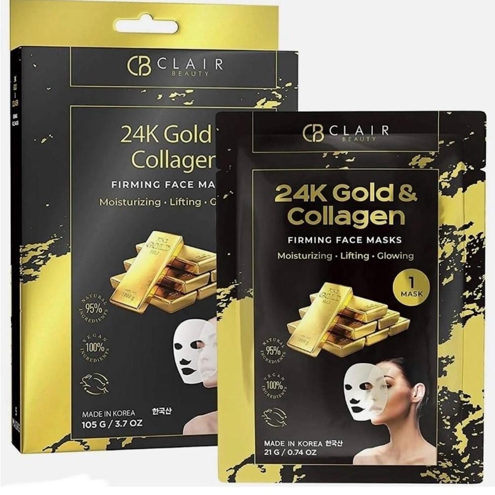 Clair Beauty 5 pack 24K Gold & Collagen Firming Face Mask